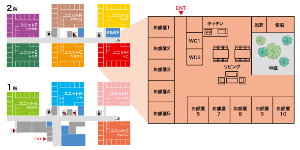 施設平面図1階、2階